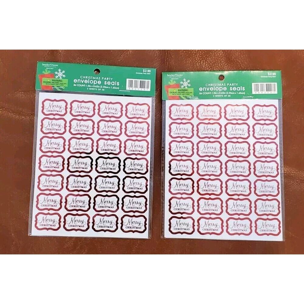 2 Sets 2012 Merry Christmas Envelope Seals Stickers Brother Sister Design Studio